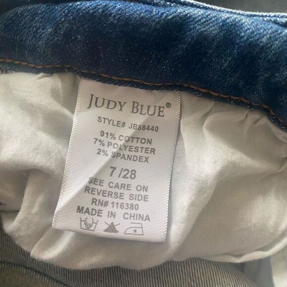 Judy Blue Boyfriend Fit Jeans Distressed Womens Size 7 28 Stretchy Raw Ankle - Picture 10 of 10
